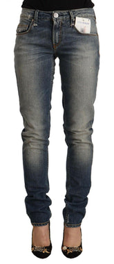 Acht Blue Washed Cotton Mid Waist Skinny Denim Jeans -   -  Acht.